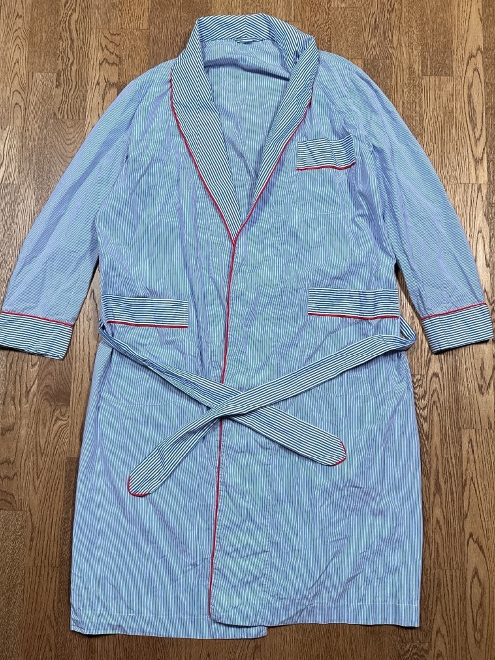 Turnbull and Asser Blue White Red Striped Cotton Robe Mens One Size